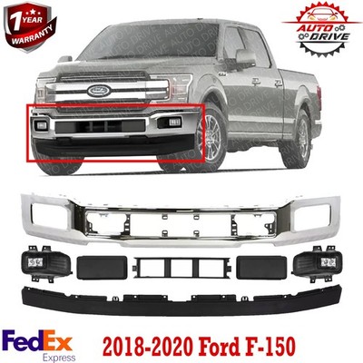 Front Bumper Chrome & Fog Light Assembly Kit For 2018-2020 Ford F-150 Truck