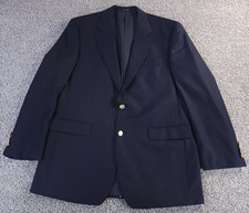 Lauren Ralph Lauren Mens 42L Navy Wool Blazer Gold Crest Buttons Two Button Coat