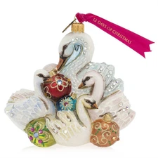 New in Box - Jay Strongwater Seven Swans of Swimming Glass Ornament