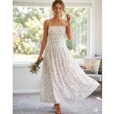 MSQPOVIC Floral Lace Trim Maxi Dress White Cottagecore Boho Sundress Size M NWT