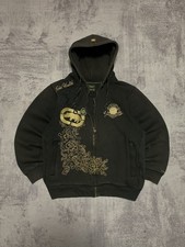 VTG Y2K ECKO UNLTD Full Zip Hoodie Mens M Faded Black EmbroideredPrint