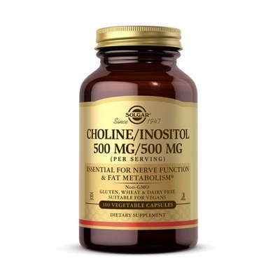 Solgar Choline/Inositol 500 mg/500 mg, 100 Vegetable 100 Count (Pack of 1) 
