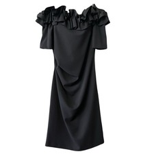 Women “XSCAPE" Black Off The Shoulder Ruffle Cocktail/ Formal Dress Size 16