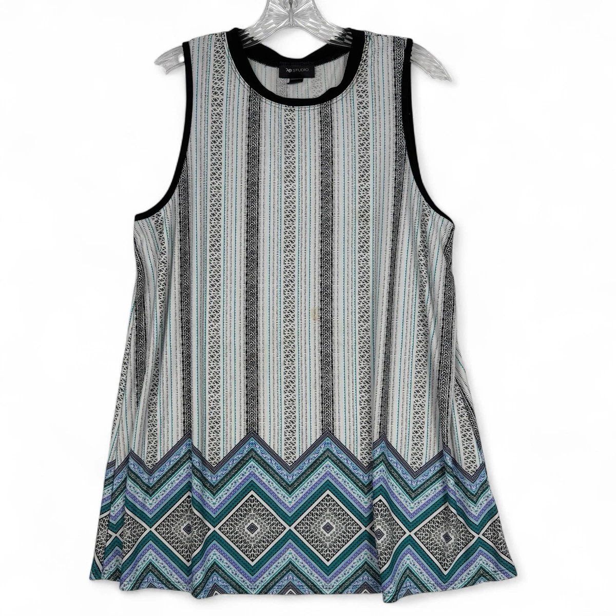 Blouse Légère AB Studio Femme Taille S – Col Noué, Motif Géométrique, Sans Manches