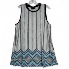 AB Studio Tank Women’s Size XL White Teal Pullover Tank Blouse See Condition