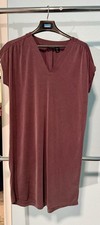 Tahari Capped Sleeve Vneck Midi Dress Stretchy Comfort Tshirt Style Mauve Sz M