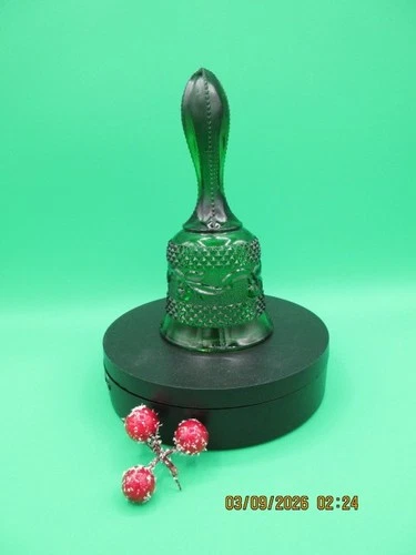 Vintage Fenton Emerald Green Depression Glass Bell Beautiful Stem Great Color