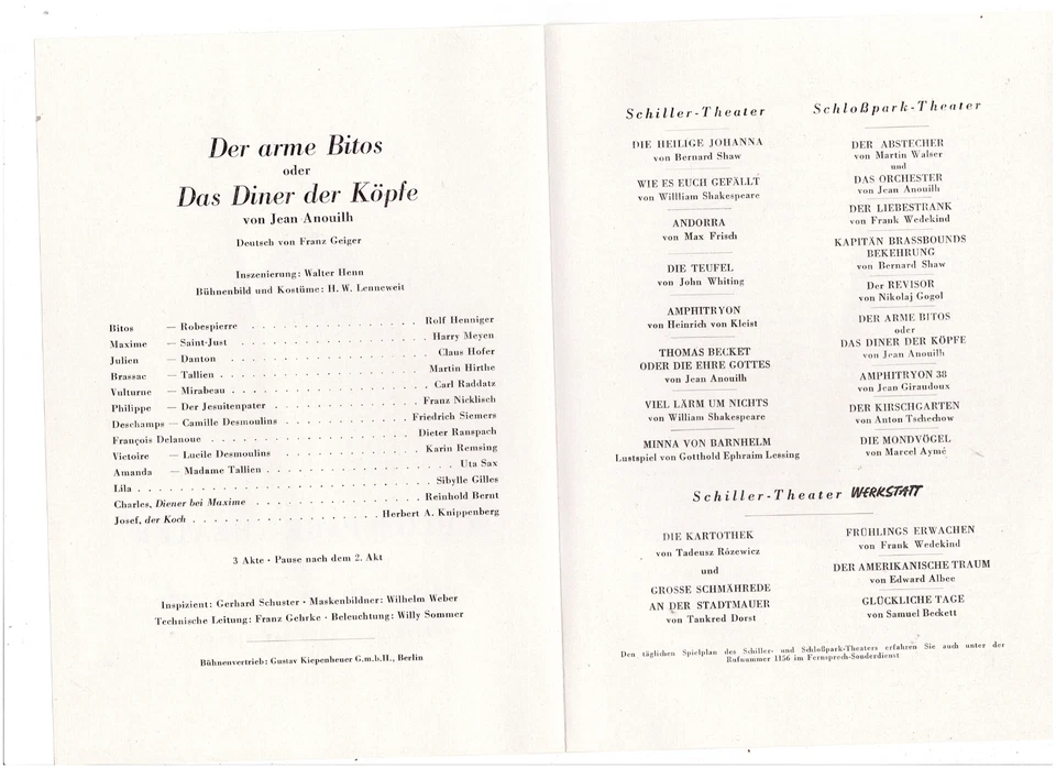 5x altes Programmheft vom Schloßpark-Theater Berlin 50/60er-Jahre - Bild 2 von 3