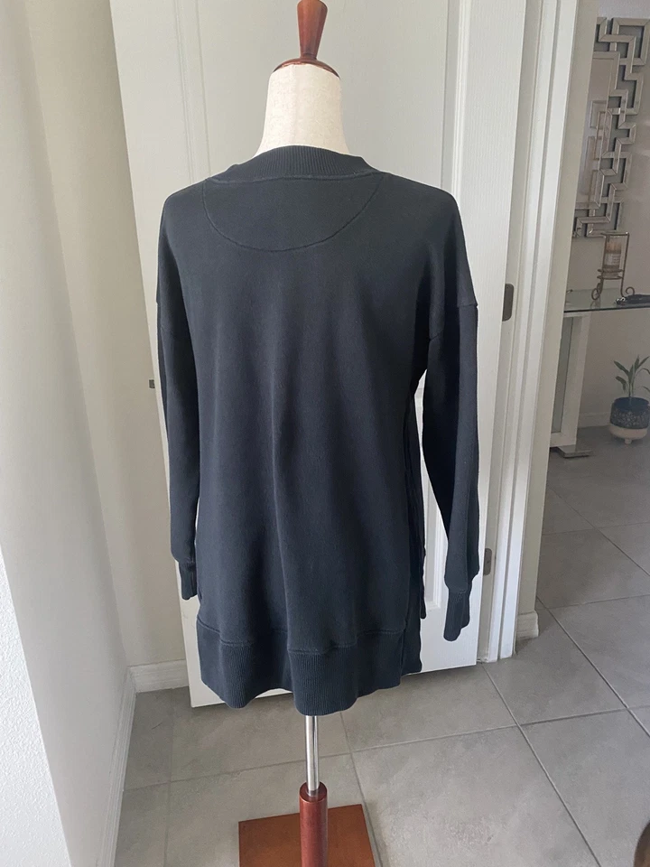 Sudadera Aerie PEQUEÑA Negra Relajada De Gran Tamaño Cuello Redondo Acanalada Lados Divididos Foto 3 de 4