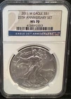 2011-W SILVER EAGLE NGC MS70 25TH ANNIVERSARY SET Burnished