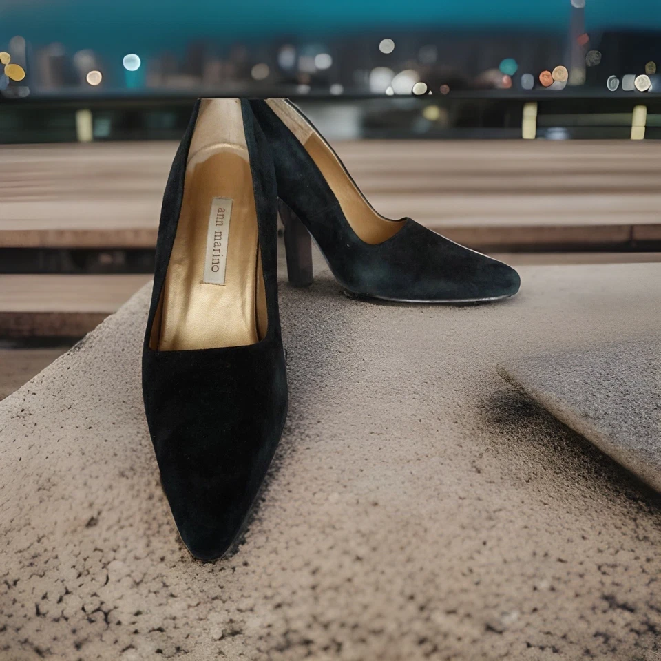Zapatos de tacón Ann Marino clásicos de gamuza negros sin cordones para mujer talla 7 1/2 estrechos Foto 4 de 4