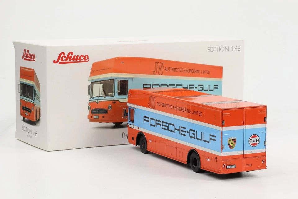 1:43 Porsche Mercedes-Benz Carriera Transportatore Camion Golfo O317 Schuco - Immagine 2 di 4