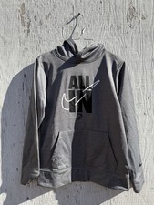 Nike Dri-FIT Boys Gray Pullover Hoodie Logo Size L Fleece Long Sleeve
