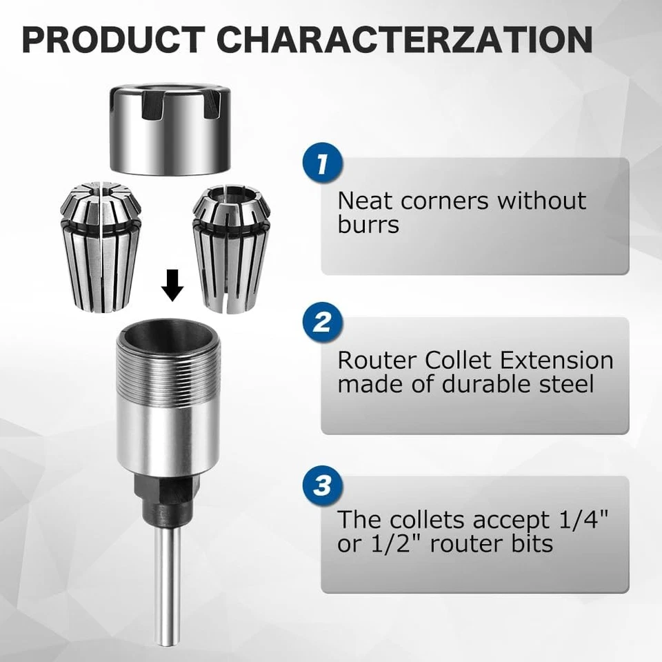 1/4-Inch Shank Router Bit Collet Extension Chuck Converter Adapter with ER20 Spr - Image 3 of 4