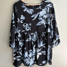 MIA & TESS Black Floral Chiffon Babydoll Blouse Top Fairy Whimsigoth M