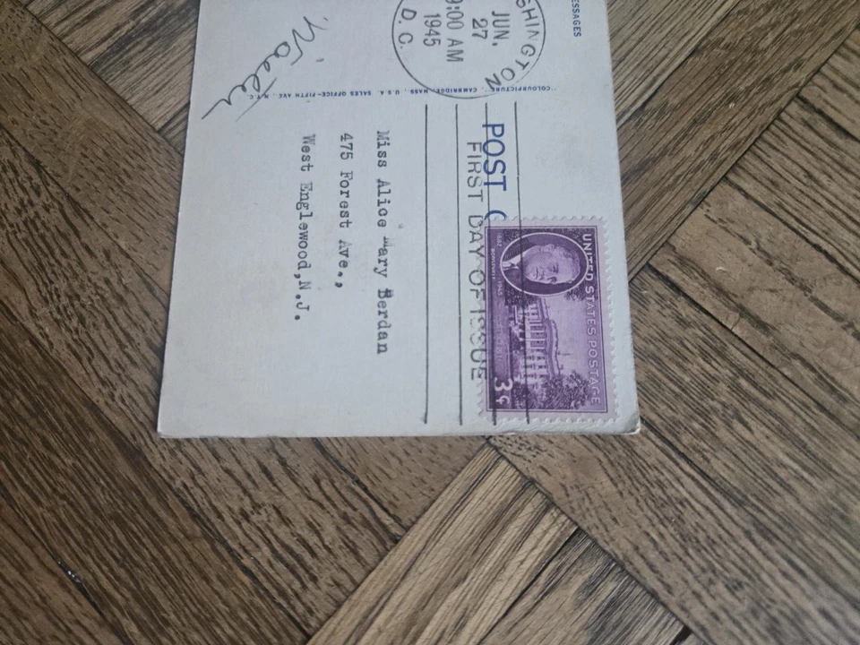 Vtg 1945 US Stamp 1st Day Issue 3 Cent ROOSEVELT & Linen Statue Of Liberty PC - Image 3 of 4