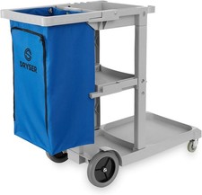 Commercial Janitorial Cleaning Cart on Wheels - Housekeeping Caddy with Shelves