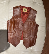 Tony Lama Brown Leather Western Vest Red Lined Size 9/10 Regular