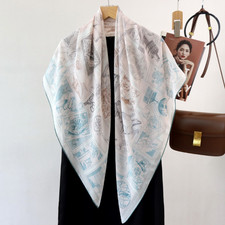 100 silk Shawl Scarf Black chain Print Bandanna 110cmX110cm wrap Neckerchief