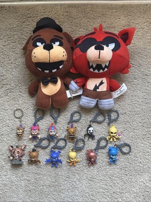 Five Nights At Freddy s miscellaneous Lot Of 12 Keychains +Figure & 3 Plushies