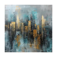 Abstract  Oil Painting Hand Painted Canvas Painting Modern Blue Golden City