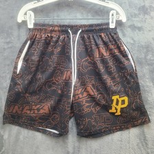 Inaka Power Mens S Black Brown Graphic Drawstring Shorts IP Patch Zip Pockets