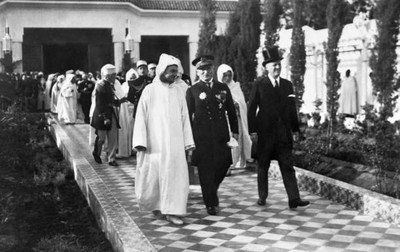 The Sultan Morocco Vice Admiral Darlan photographed gardens Sultan- Old Photo