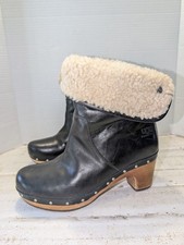 UGG Australia Lynnea Leather Shearling Wood Clog Boots Size 7 1958 Fold Over