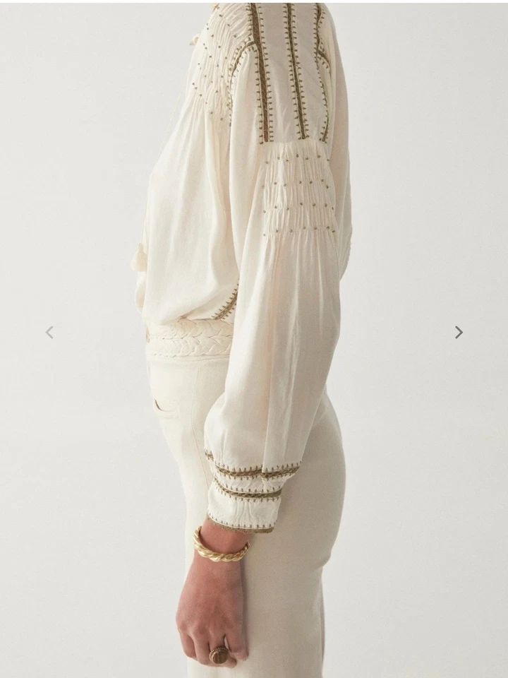 Blusa Maison Hotel Asha Positano Caqui Mediana Verde Crema Bordada Viscosa Foto 2 de 4