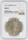 1921  Morgan Dollar NGC MS63 Philadelphia Minted Silver Dollar No Reserve