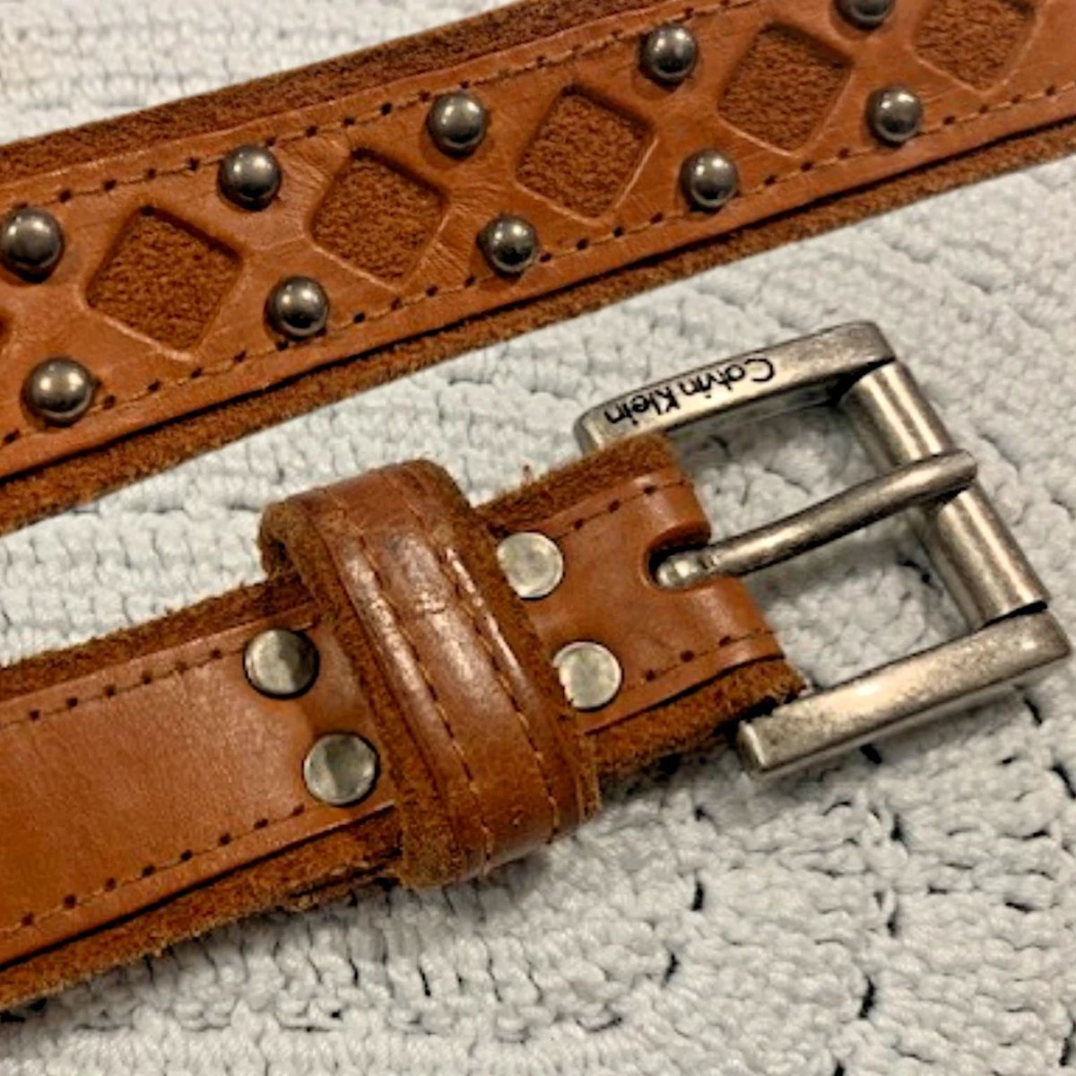 Calvin Klein Woman’s Belt Vintage Medallion Faux Leather Metal Links Studded OS Calvin Klein Faux Leather Size M Belts for Women for sale | eBay main image 2