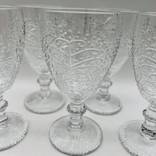 Fiddle + Fern Wine Water Goblets Embossed Glass Set Of 5