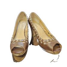 VTG 90s y2k Mudd Brown Faux Vegan Leather Chunky Heel Oxford 8.5 Studded Peep