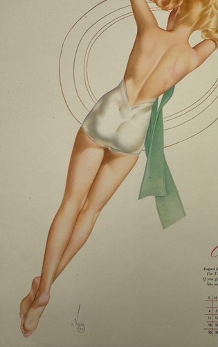Vintage August 1946 Alberto Varga Pin-Up Girl, Esquire Pin-Up Calendar Page - Picture 2 of 3