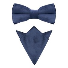 Men's Velvet Adjustable Pre-Tied Bow Tie Solid Color Pocket Square Set for Fo...