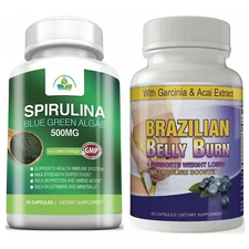 Spirulina Algae Immune Health & Brazilian Belly Burn Weight Loss Diet Capsules