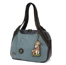  Chala Bowling Tote Large Bag Pleather Stone Indigo Blue GOAT Coin Purse New