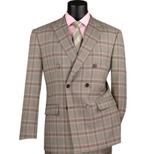 BIG  TALL Men's Taupe Glen Plaid Stretch Double Breasted Modern-Fit Suit NWT