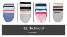 Felina Ladies Full Coverage Hi-Cut 8-Pack Cotton Panty VARIETY  