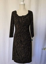 New Ralph Lauren Green Label Cowl Neck Dress Black & Brown Size 8 Ruched Midi 