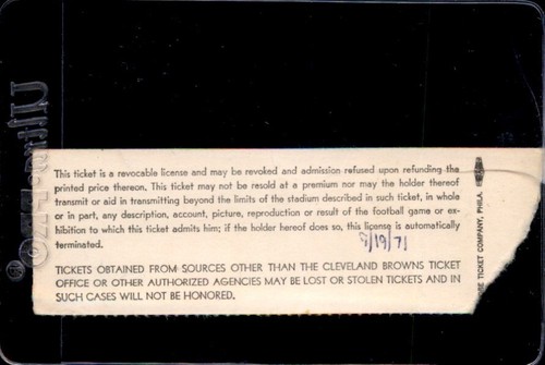 Vintage Cleveland Browns vs Houston Oilers 9/19/71 Ticket Stub...Leroy Kelly - Picture 2 of 2