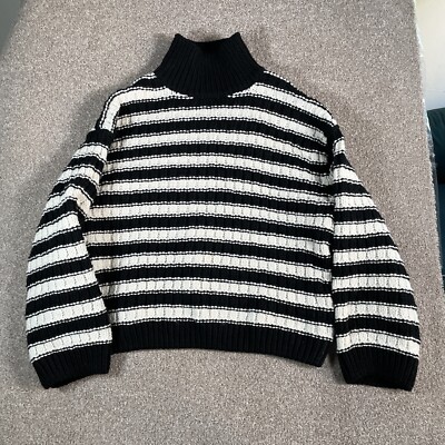 Knitted Jumper, Black And White, Stripe, H&M Sweater Size M