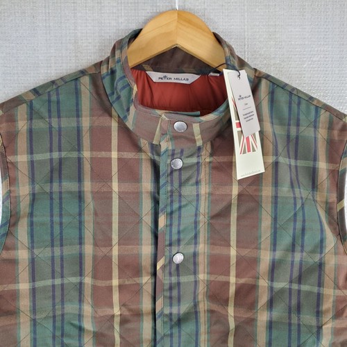 NEW $278 PETER MILLAR Size XL Mens Waxed Cotton Plaid Quilted Enfield Vest Gilet - Picture 4 of 12