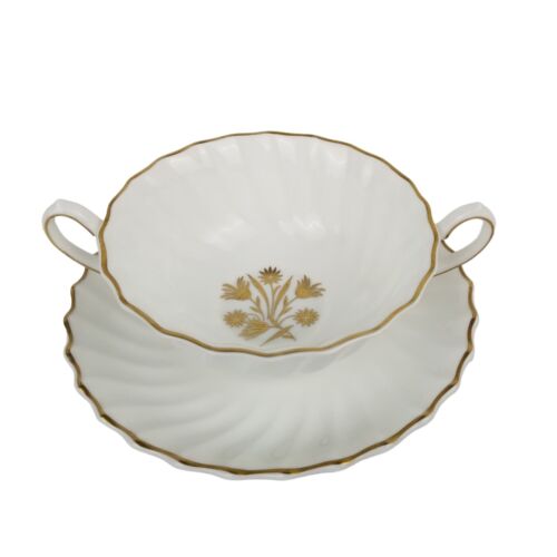 Vintage Royal Doulton Napier Footed Cream Soup Bowl and Saucer H4800 RARE