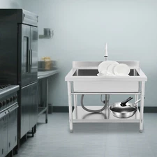 Workstation Sink Stainless Steel Utility Sink Bowl Bar Sink w/ Pull-out Faucet