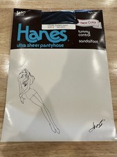 Vintage Hanes Tummy Control Ultra Sheer Panty Hose Sz B Classic Navy Sandalfoot