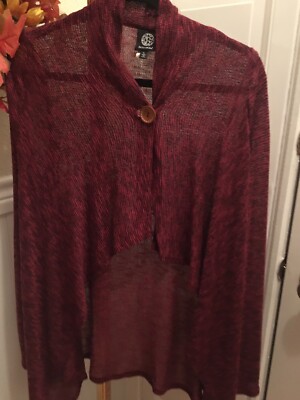 Babeau Womens Sz L One Button Red Wrap Asymmetrical Shawl/Sweater/Coat