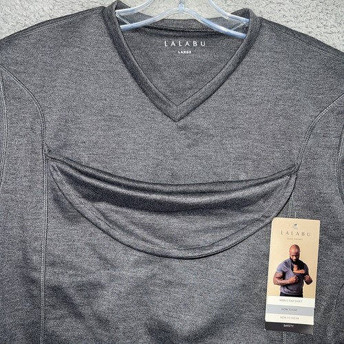 Lalabu Dad Shirt Men’s Size L Grey Short Sleeve Baby Carrier Pouch Pullover - Picture 3 of 8