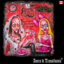 vampire gothic woman macabre art contemporary pop painting original modern pink