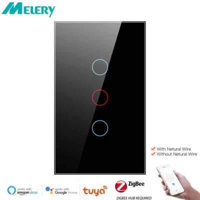 Melery Tuya Zigbee Smart Light Switch Wall Touch Glass Panel by Alexa Google App